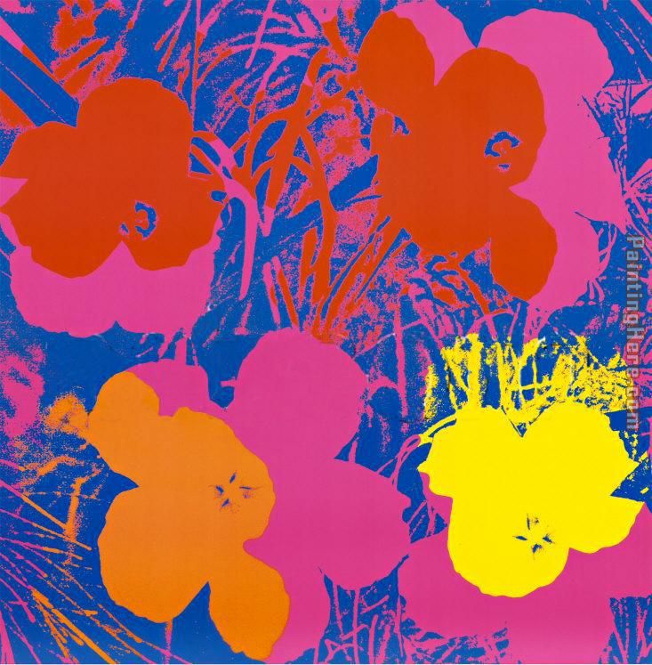 Flowers, 1970 (Red, Yellow, Orange on Blue painting - Andy Warhol Flowers, 1970 (Red, Yellow, Orange on Blue art painting